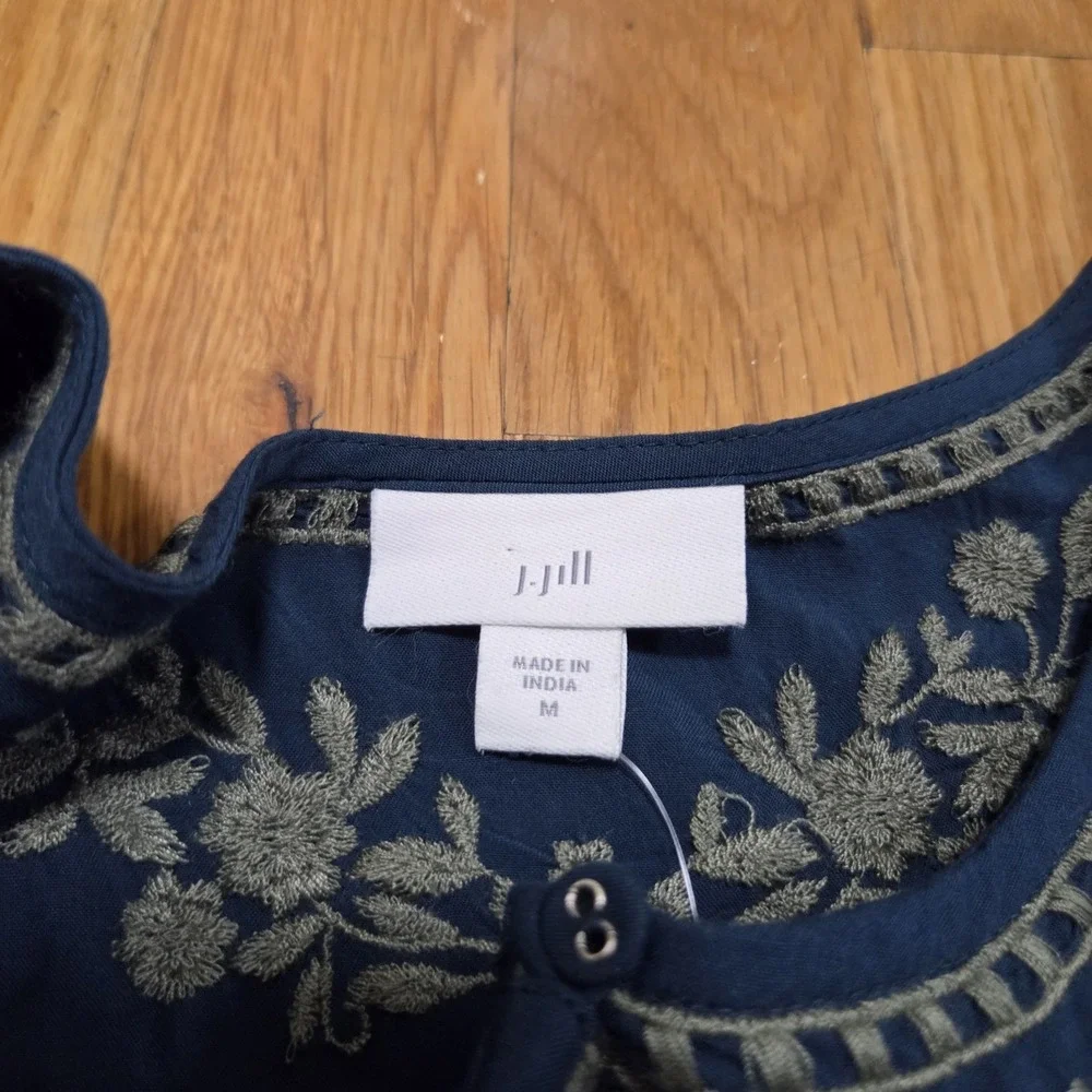 J‎ Jill Embroidered Floral Accent Long Sleeve Tunic Dark Teal Peacock - Picture 7 of 13